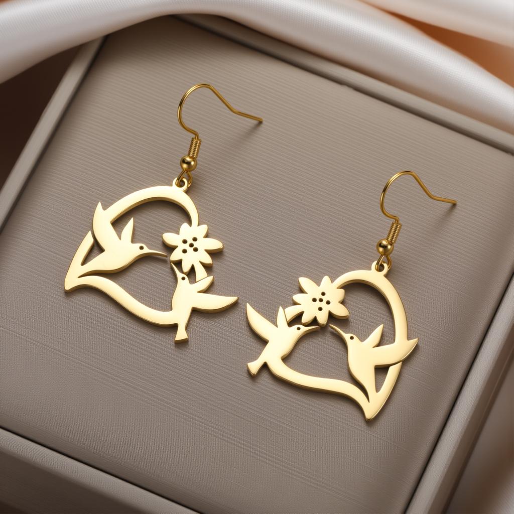 My Shape Hummingbird Birds Flower Drop Earrings for Women Stainless Steel Animal Dangle Earring Ear Accessories Jewelry Gifts