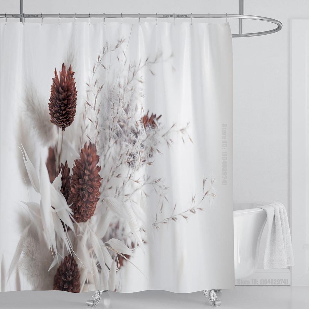 Plant Wheat Straw Shower Curtain Waterproof Shower Curtain Polyester Fabric 3D Printed Curtain Bathroom Decoration with Hooks