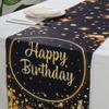 Happy Birthday Table Runner Birthday Party Decorations Black Gold Balloon Print Table Cover for Kids Adults Bithday Table Decor