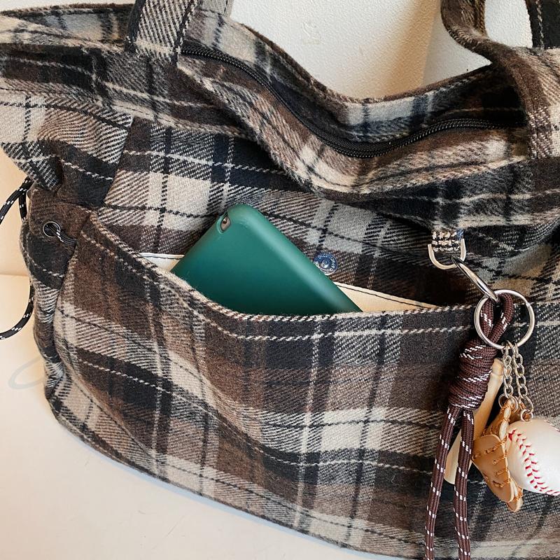 Rutete pendlerbag dame skulderveske studentklasseveske stor kapasitet tote bag