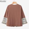 ZANZEA Women Casual Round Neck Long Sleeve Ethnic Print Loose Zipper Blouse