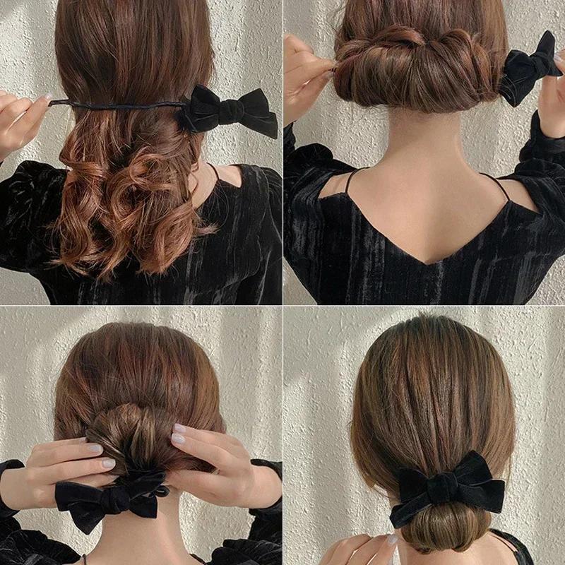 New Magic Velvet Bow Clip Hairstyle Twist Elegant French Bun Curler Braider Maker Tools Dount Twist Fashion Hair Accessories