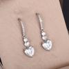 Fashion Silver Color Love Heart Necklace Earrings Cubic Zirconia  Set Elegant  Stamp  Women Wedding  Set