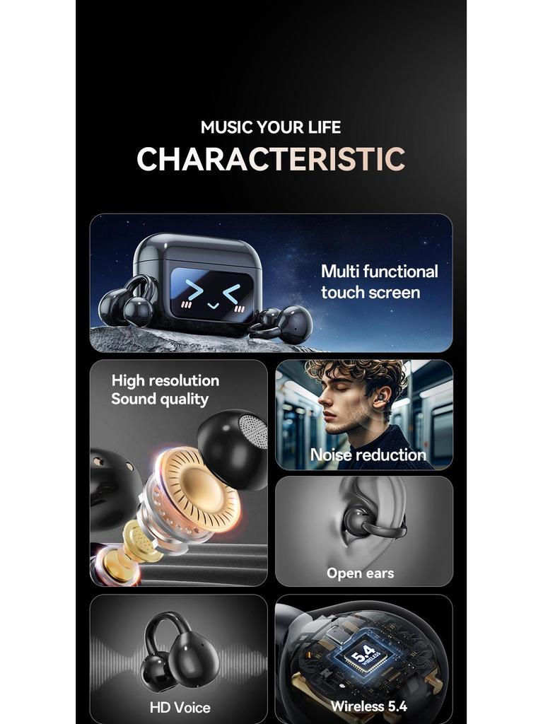 Cross-border AI Wireless Ear Clip Bluetooth Headset with Touch Display and Long Battery Life.