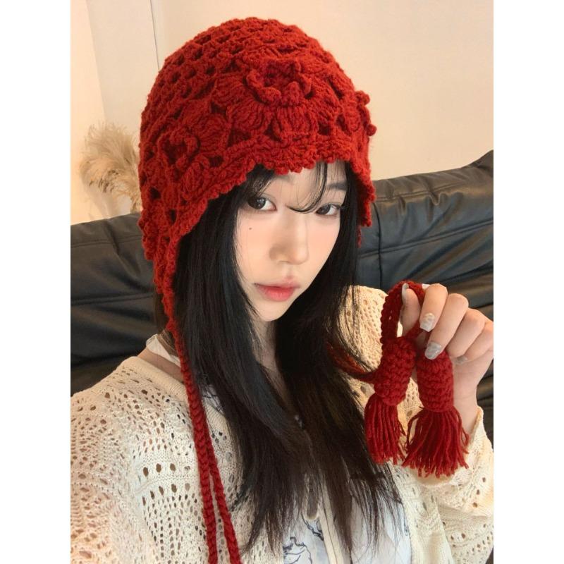 

Этнический стиль Ручной работы Крючком Цветочная шляпа для женщин Осень-Зима Ретро Цветы Ажурная Вязаная шапка для путешествий Фото Пуловер Шерстяная шапка