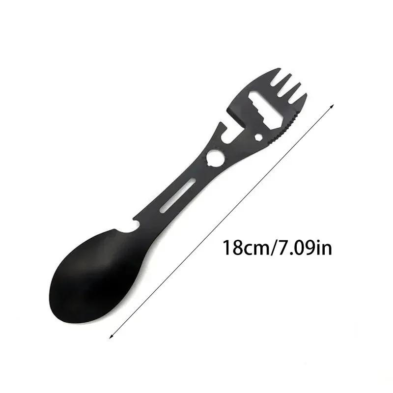 Multi Functional Camping Stainless Steel Spoon Fork Portable Thick Outdoor Tableware Set Integrated Bottle Opener