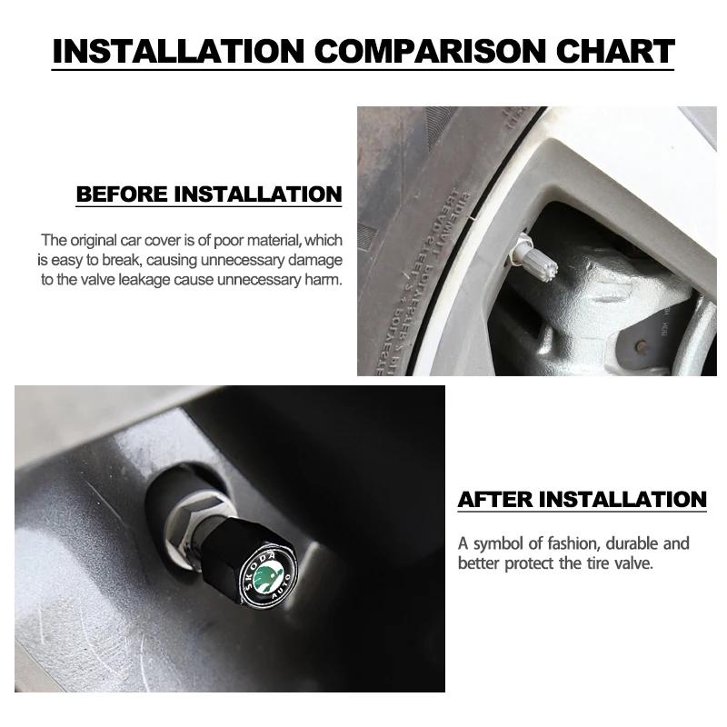 2025 New Car Wheel Tire Valve Stems Cap With Keychain Keyring Badge For Skoda Fabia Octavia Karoq Kodiaq Kamiq Superb GT Car Acc