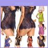 Luxurious Women Eyelash Lace Sexy Lingerie See-through Babydoll Sleepwear Dress T-back Set For Elegant Nights