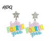 Fashionable Holiday Earrings 1 Pair Colorful Acrylic Letter Drop Dangle for Women Glitter Funny First Retro Style Jewelry Day of School Earring,