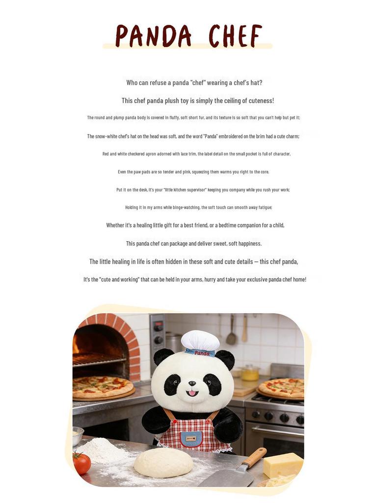 Cute Chef Panda Plush Toy with Apron - Children's Comfort Doll & Birthday Gift