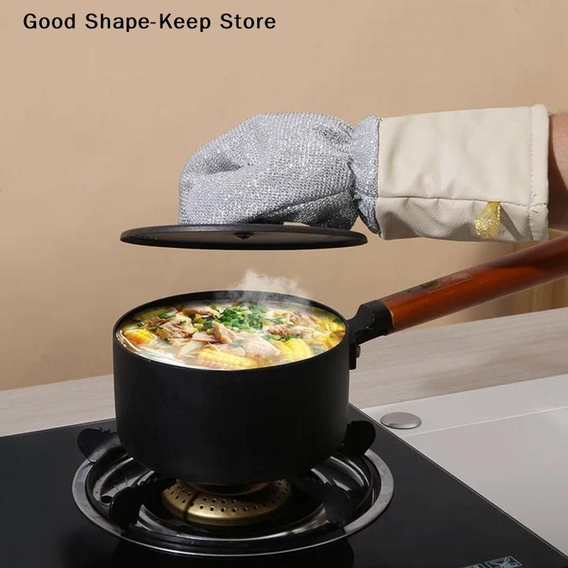 Waterproof And Heat-resistant, Thickened Silver-thread Dishwashing Gloves, And Wear-resistant Kitchen Cleaning Brush.