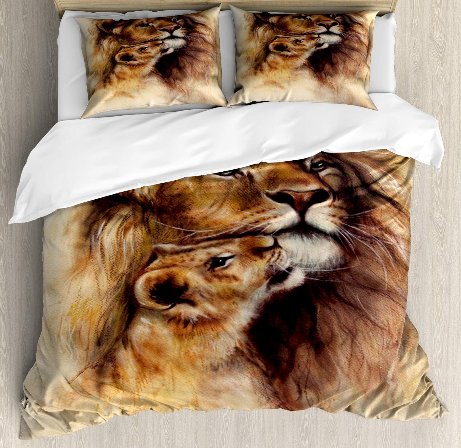 Lion Rose Duvet Cover Set Full Size Animal Floral Comforter Nature Theme Modern Brown Lion Quilt Cover EU single(135x200cm)