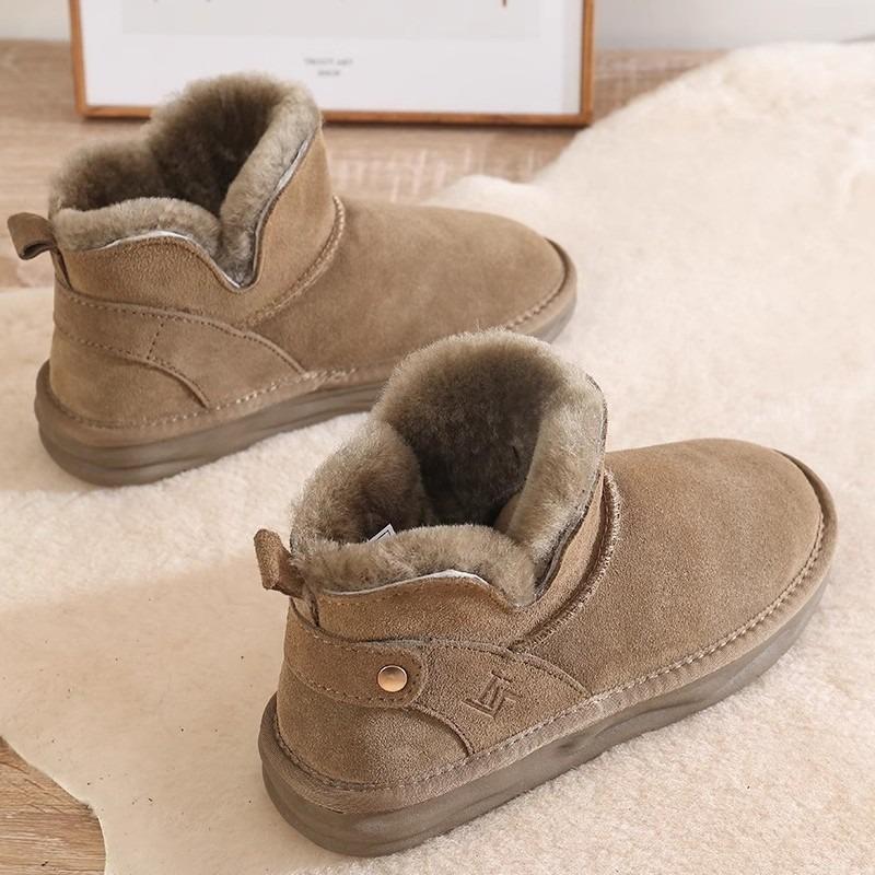 Snow boots women's new winter fur integrated fleece short tube low-top non-slip warm cotton shoes women