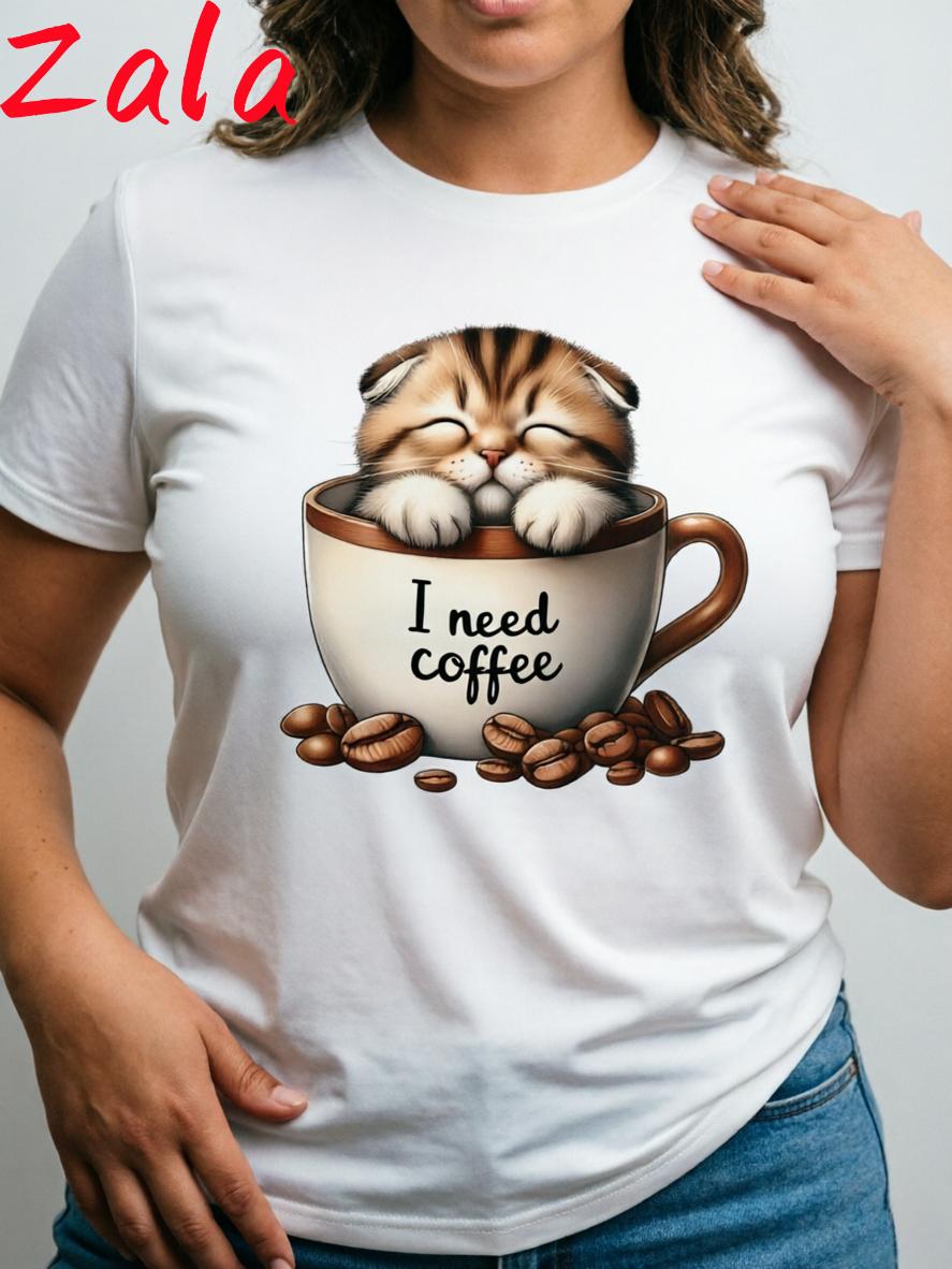 Cute Kitten Coffee Graphic Printed Unisexs Tshirt Kitten Coffee Harajuku Casual Tops Tees Summer Short Sleeved Unisexs Clothing S