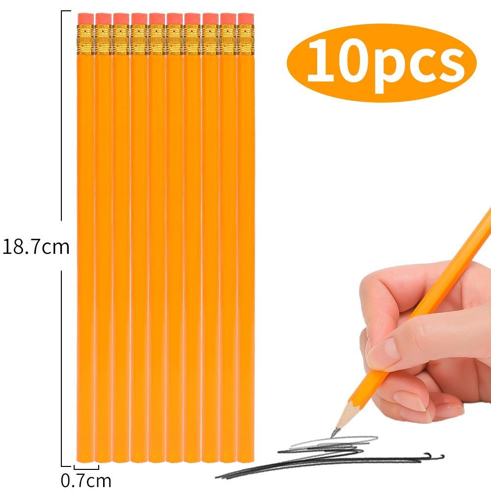 10Pcs with Eraser Pencils Stationery Supplies Wooden Pencil Fashion Drawing Pen for Office School