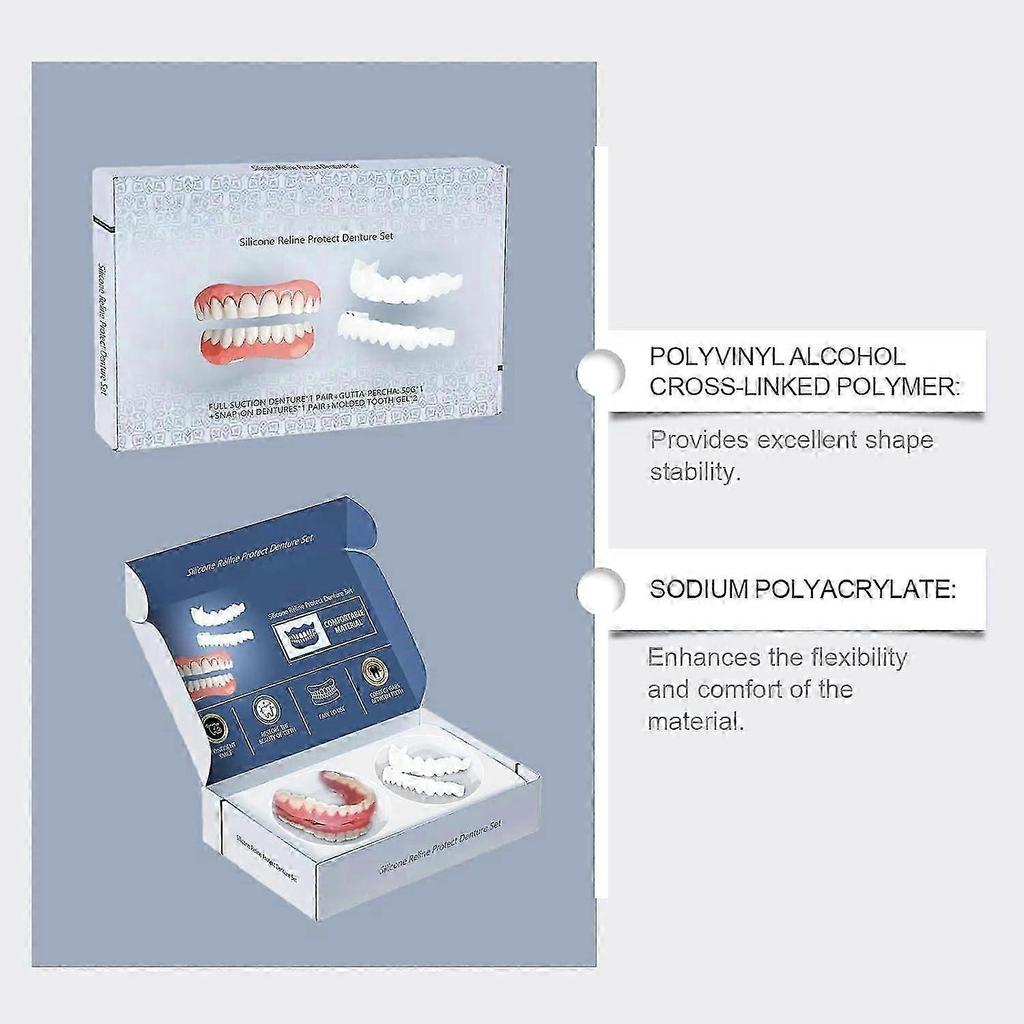 Premium Custom Silicone Denture Set, Soft Silicone Full Upper and Lower Dentures, Comfortable and Durable Dentures 1 Set
