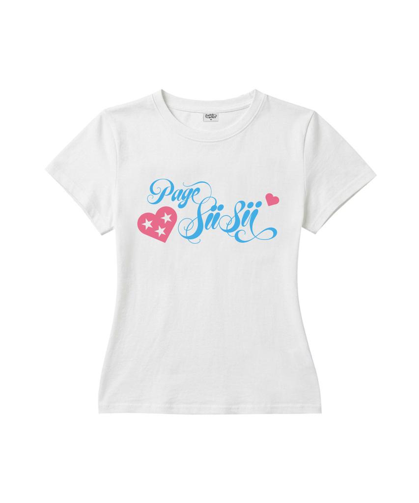 PAGESIISII Star Heart Lettering Print Slim Fit Short Sleeve T-Shirt Black