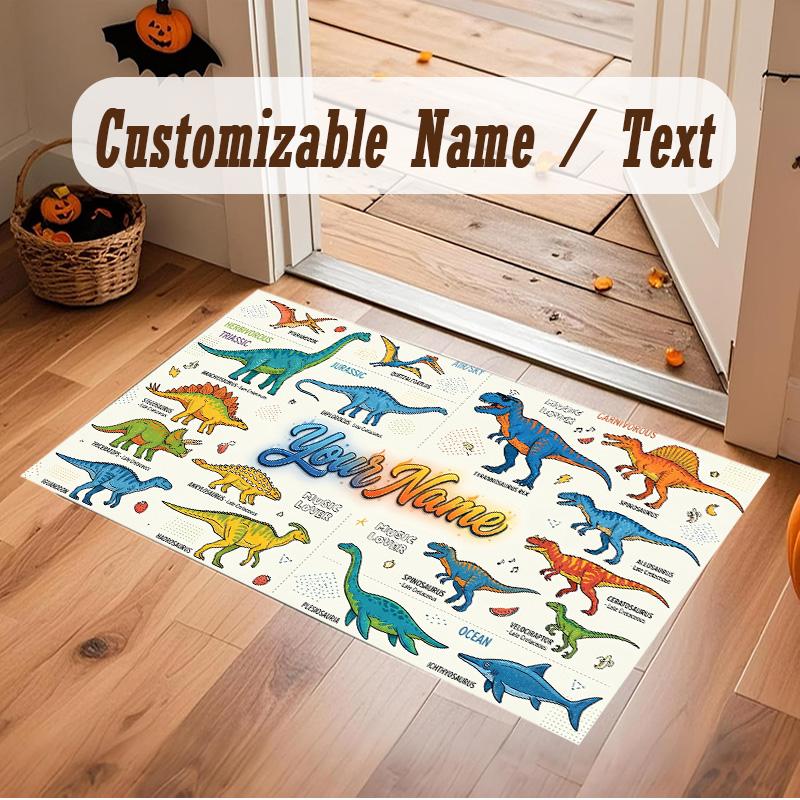 Dinosaur Theme Soft Crystal Velvet Rug Custom Name & Text Print Non Slip Floor Rug for Bedroom Living Room