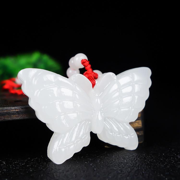 Afghan Mutton Fat White Jade Butterfly Unisex Pendant