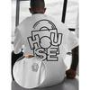 Men's EDM HOUSE Music T-Shirt - Black & White Color Block Tee with Deconstructed HOUSE Font Print, Round Neck Short Sleeve Suitable for Daily Wear