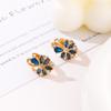 Luxurious Blue Zircon Flower Style Exquisite Earrings for Women Simple Fashion Party Daily Exquisite Retro Zircon Girls Gifts