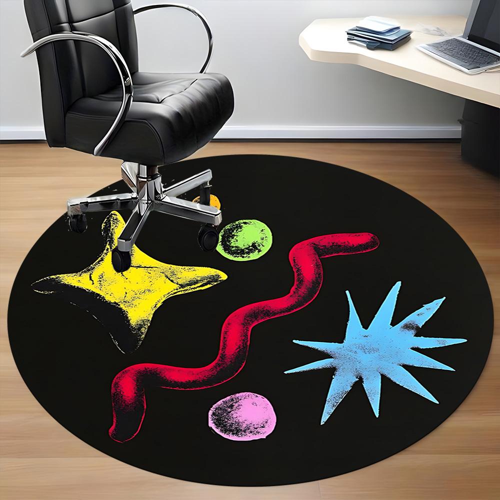 1pc Colorful Shapes Chair Carpet for Office, Round Non Slip Durable Large Size Office Carpet, Suitable for Office