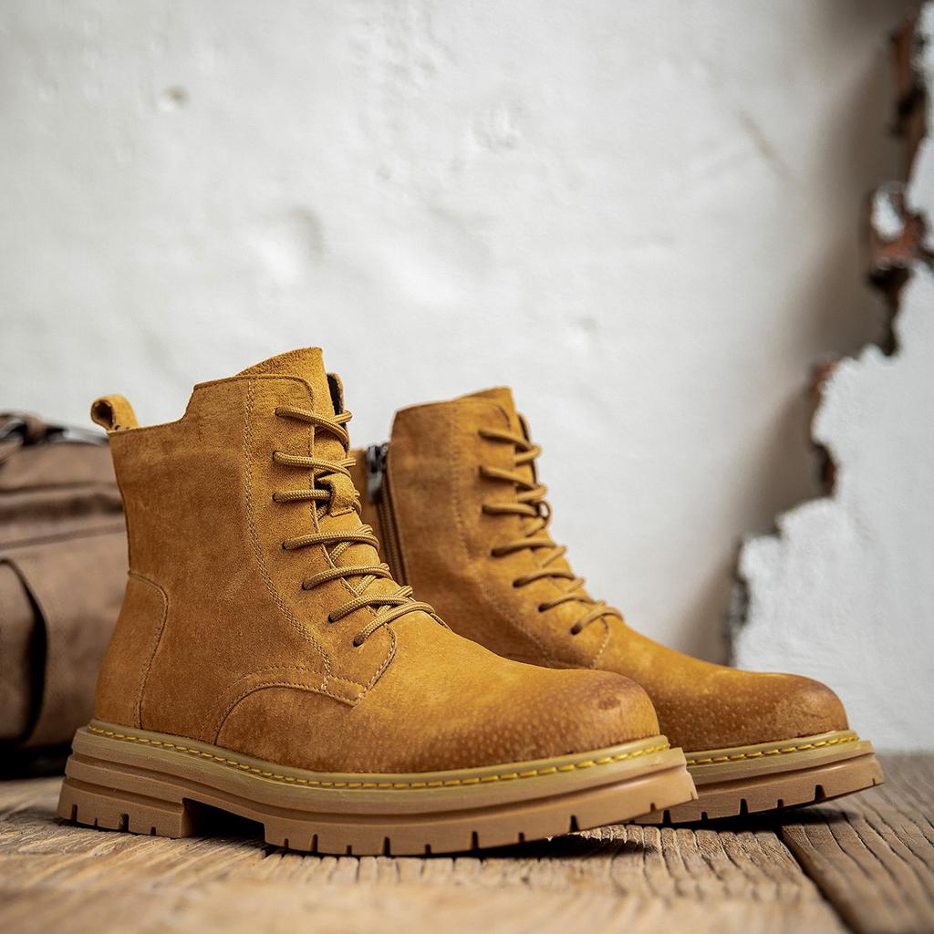 American Retro Men's Martin Boots 2025 New Autumn and Winter Men's Shoes Velvet High-top Tooling Men's Genuine Leather Boots