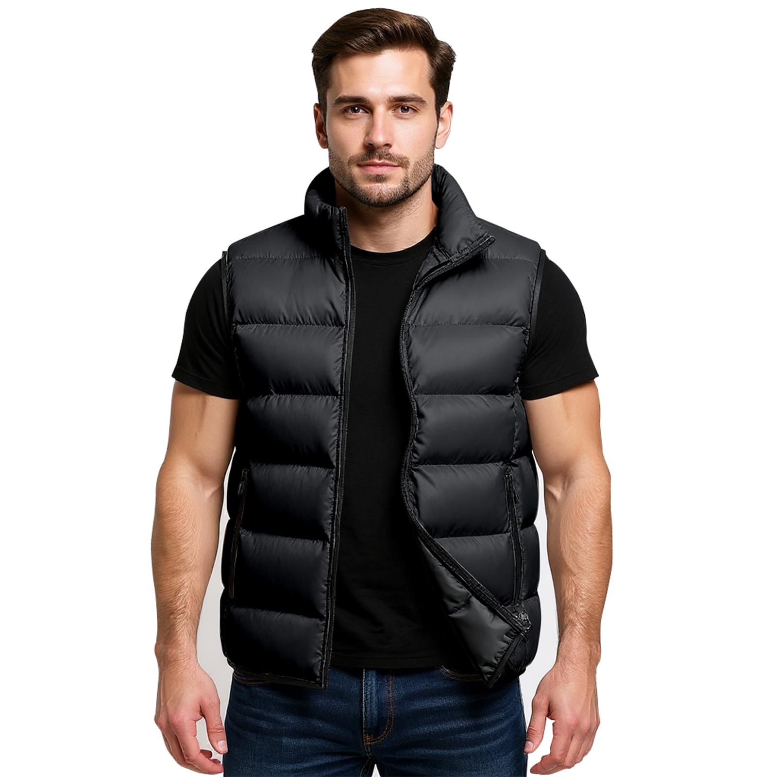 

Men s Down Cotton Warm Outdoor Sleeveless Jacket L чёрный