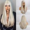 ALAN EATON Ash Grey Brown Mixed Synthetic Wigs for Women Long Straight Middle Part Hair Wigs Daily Cosplay Use Heat Resistant