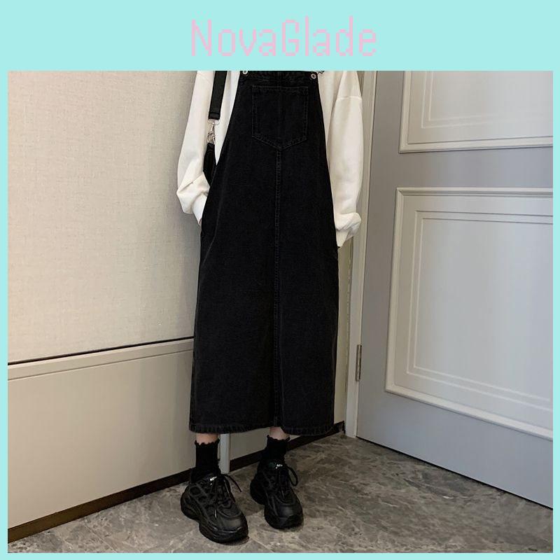 Klassischer Denim-Latzrock für Damen mit dehnbarem Stoff für Freizeitkleidung