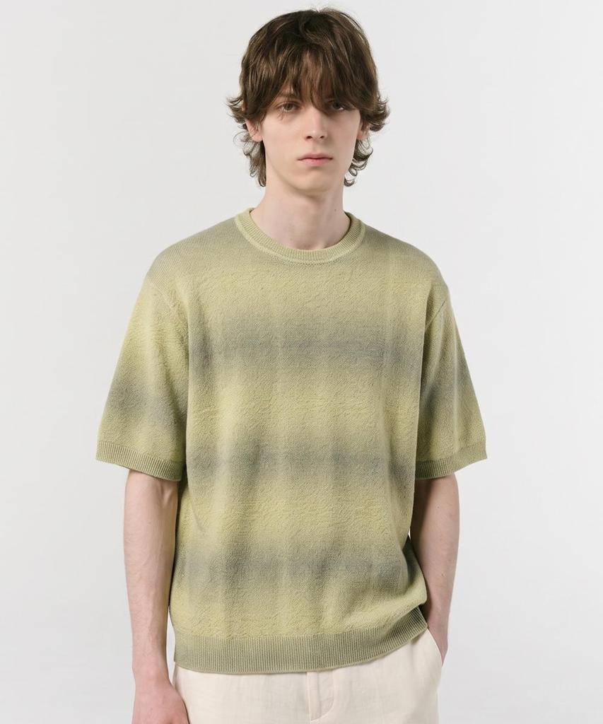 NOTIG Cotton Blend Space Dyed Short Sleeve Knit Yellow_Oks3Swts102Y1