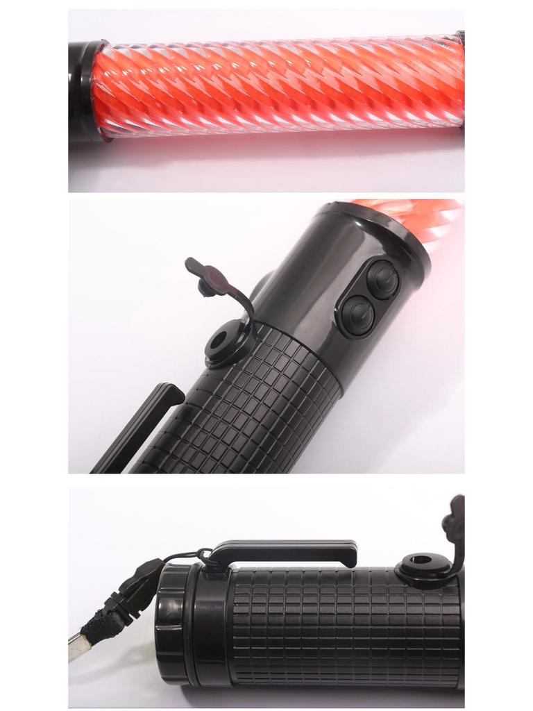30CM LED Traffic Baton with Rechargeable Multifunctionality: Warning Light, Window Breaker, and Beeping Speaker