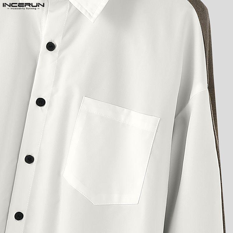 INCERUN Oversized Men Long Sleeve Back Patchwork Buttons Casual Loose Shirts Tops