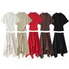 European and American French Women's Clothing Is Fashionable and Versatile, Short-sleeved Semi-turtleneck Top and High-waisted Skirt Set.