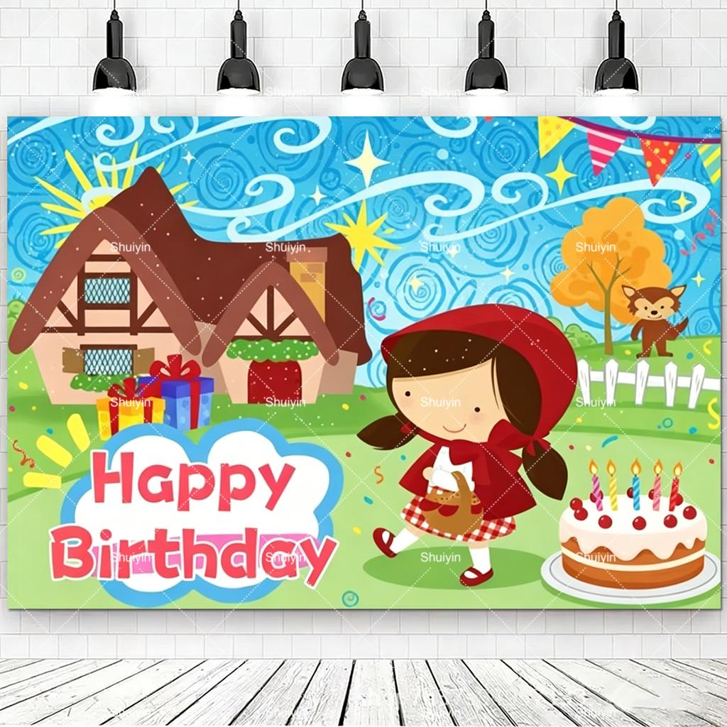 Cartoon Little Red Riding Hood Backdrop Girl Birthday Decorations Party Supplies Baby Shower Banner Photo Shoot Props Kids Gifts