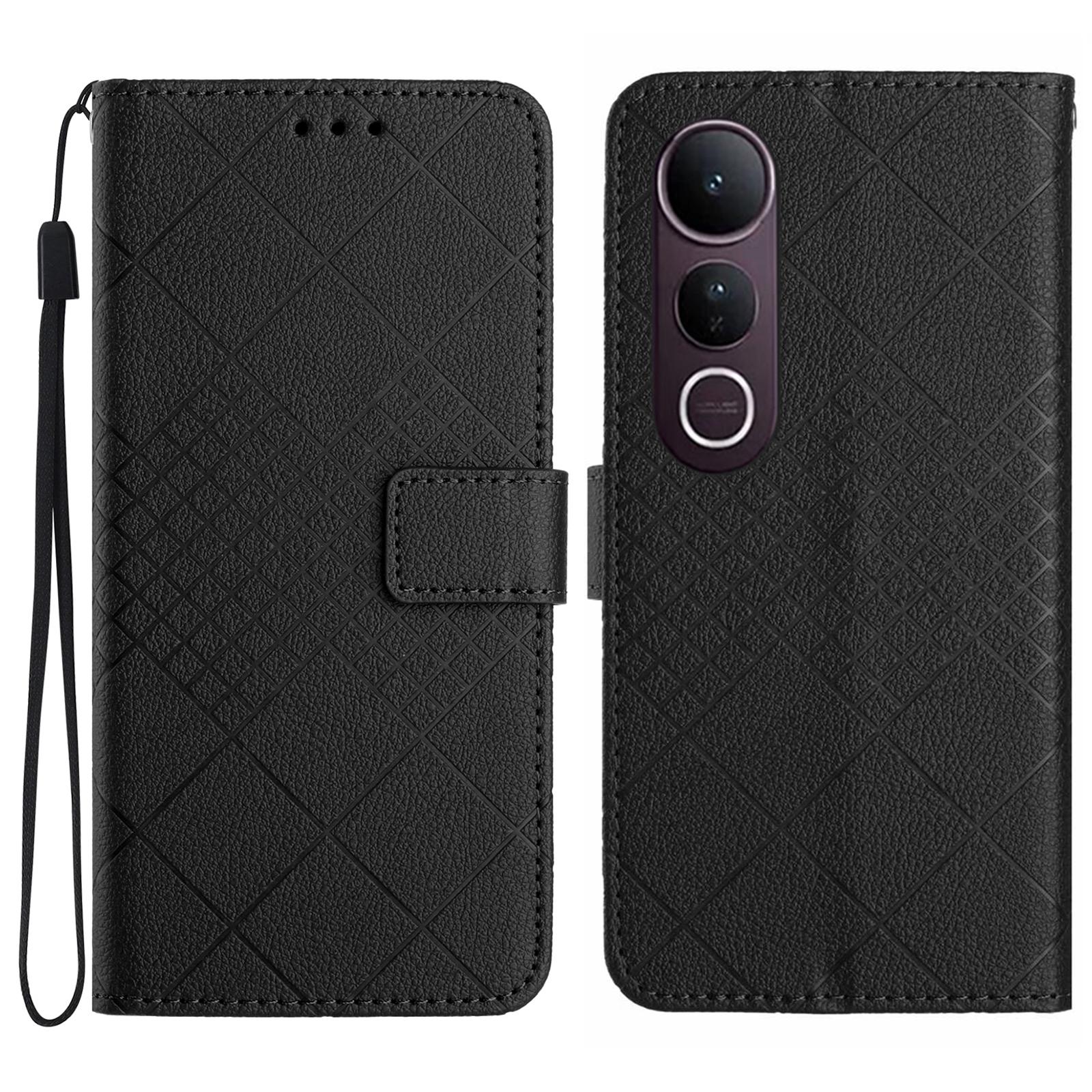 

For vivo V50 Lite 5G Phone Case Wallet Imprint PU Leather Flip Folio Cover Black