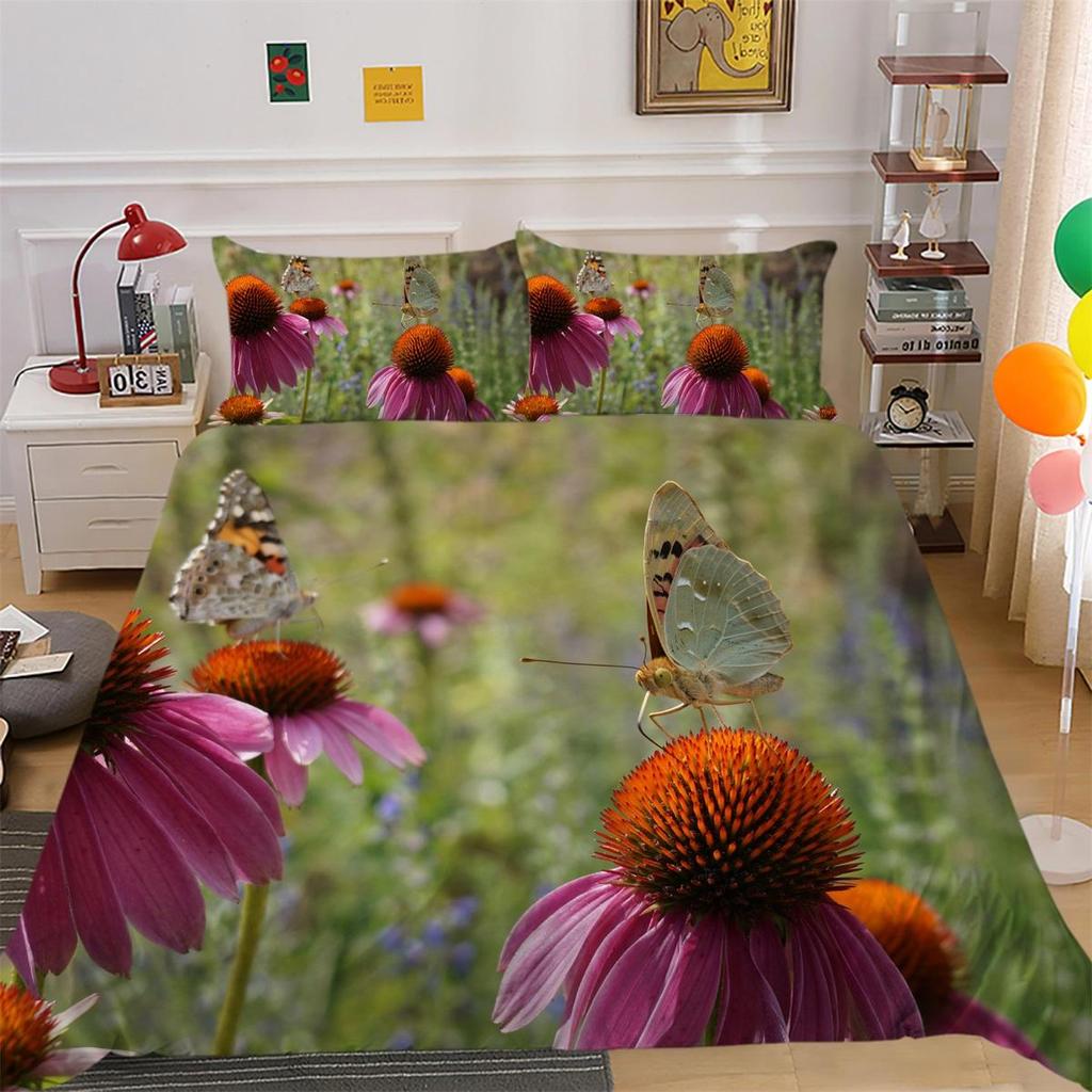 Set lenjerie de pat cu flori 3D fluturi husă de pilota cu aripi de insecte husă de pernă 2 sau 3 bucăți AU240 * 270 Dimensiuni extra mari Decorare pentru casă