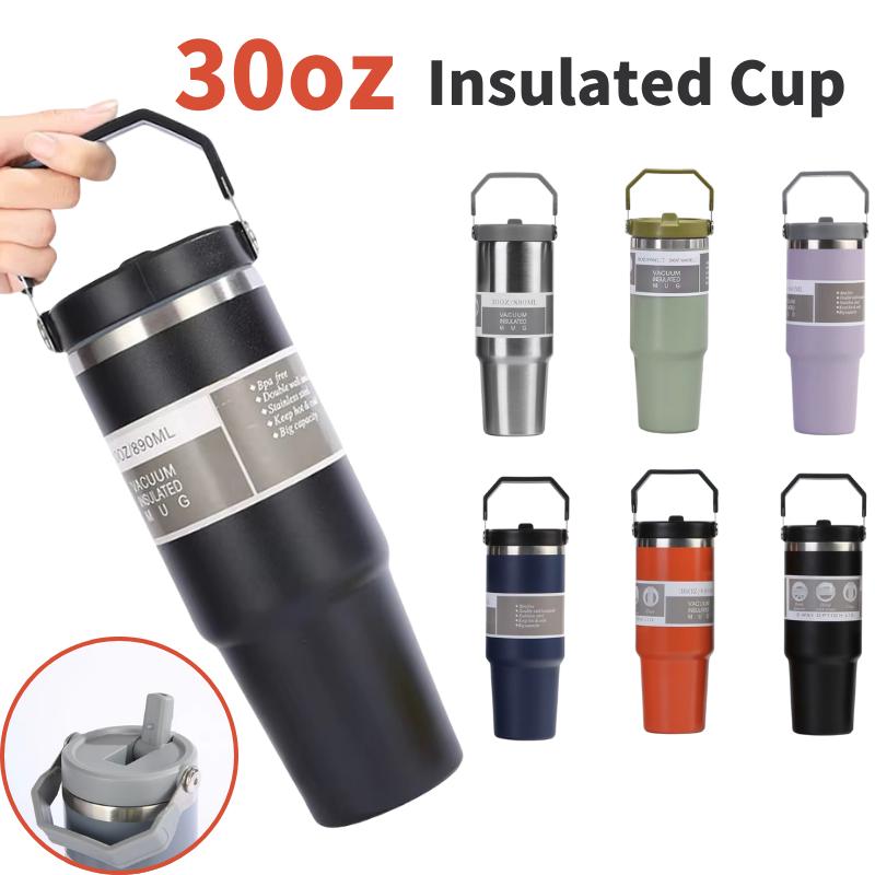 Tazza da Auto Portatile da 30 oz ad Alta Capacità, Tazza Termica in Acciaio Inossidabile con Cannuccia e Manico, Borraccia da Viaggio Sportiva, Termos