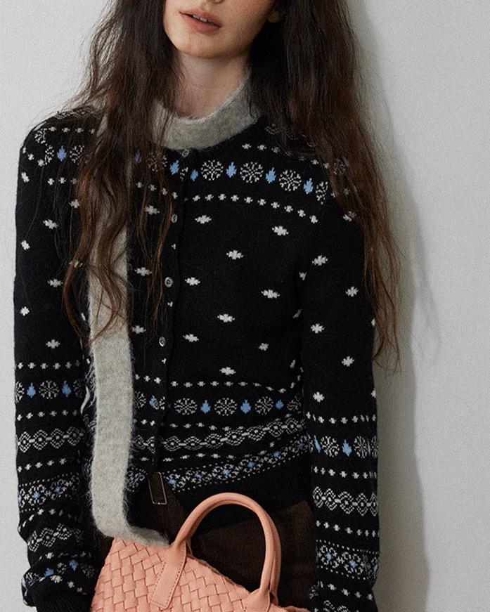 

Lofi French Retro Jacquard Knit Women s Sweater Cardigan - Autumn/Winter Slim Fit Top One Size чорний