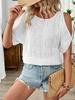 Women's Summer New Style Solid Hollowed Out Shoulder-Slit Batwing Sleeve T-Shirt