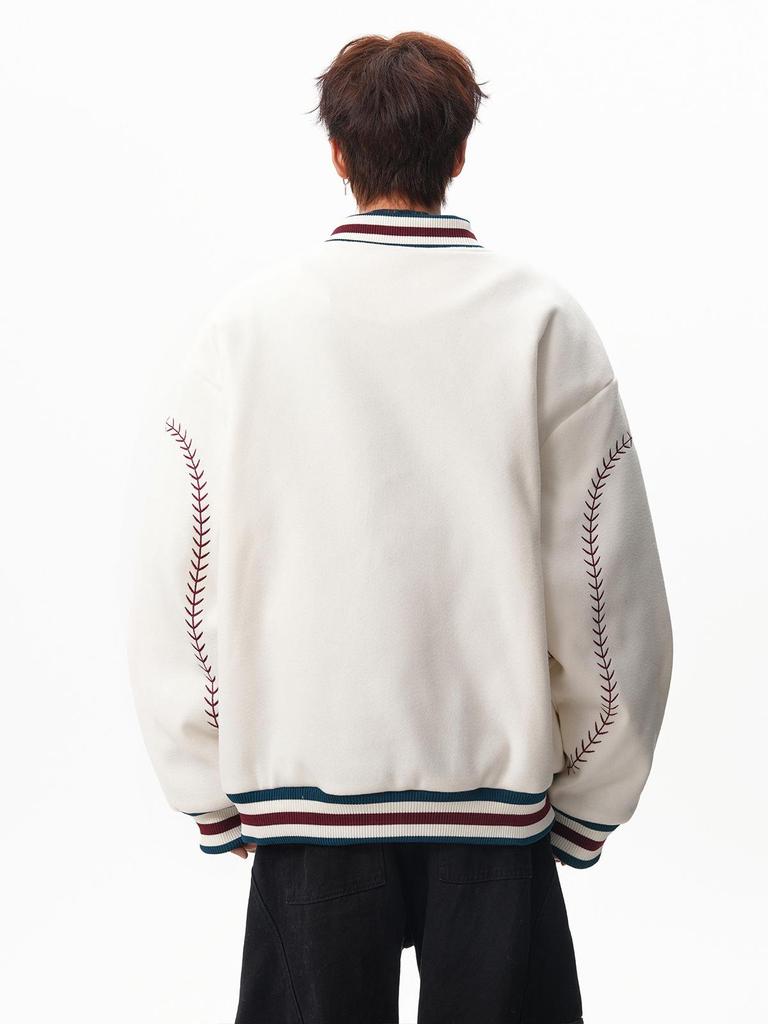 Guochao Vintage Woll-Baseballjacke mit Stickerei für Damen & Herren - Schweres Retro-Modell für Herbst/Winter 2025