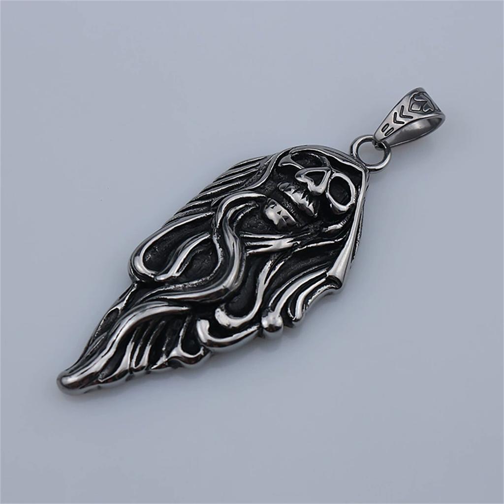 Santa Muerte Vintage Retro Stainless Steel Pendant Necklace Our Lady of Holy Death Mexican Grim Reaper Skull Halloween Jewelry