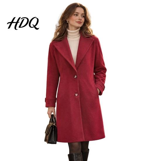 Long Sleeve Casual Jacket Women Fall Winter Wool Coat Notch Lapel Overcoat Coat with Pockets Single Breasted Solid Color Trench Spring