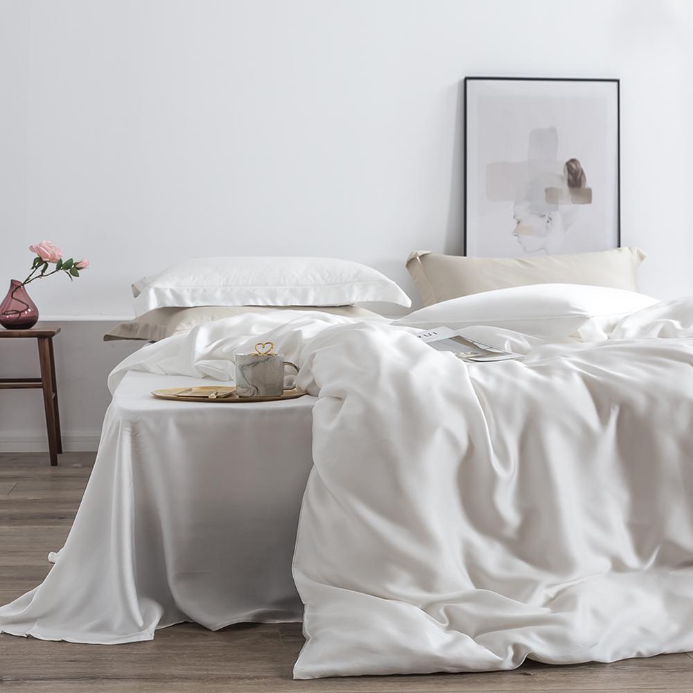 Liv-Esthete Luxury 100% Silk Blue Bedding Set Silky Beauty Queen King Duvet Cover Set Flat Sheet Pillowcase Bed Set Bedclothes