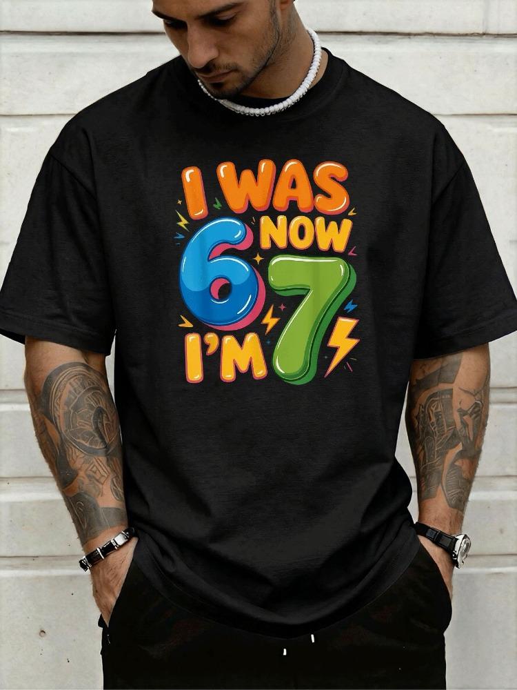 Unisexs Birthday Tee I Was Six Now Im Seven Bubble Number Graphic Dark Gray Crew Neck Loose Short Sleeve Party Casual Summer Top