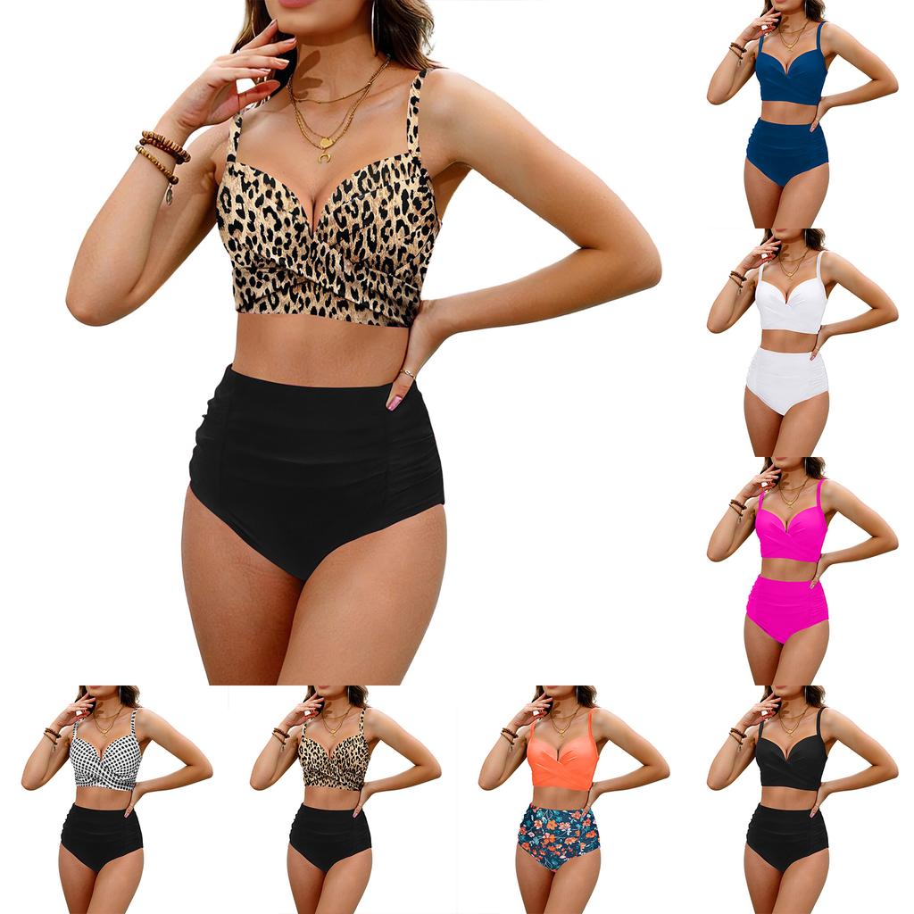 Women's Color Swimsuit Split High Waist Sexy Bikini Two-piece Set