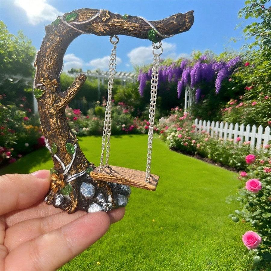 

Разноцветные маленькие деревья, украшение для уличного сада с качелями и цветами, маленькие статуэтки, уникальные подарки в сельском стиле