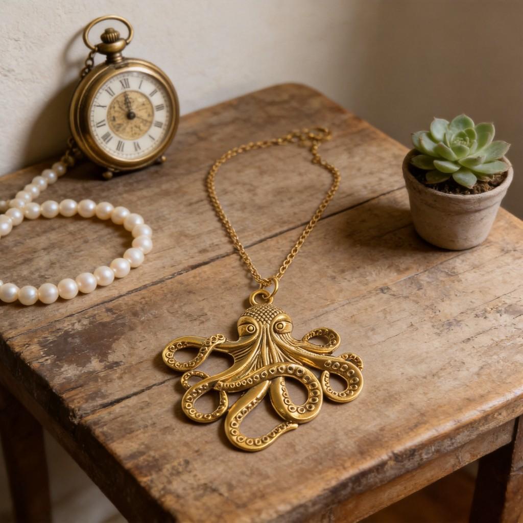 Vintage Octopus Pendant Necklace With Alloy Cross Chain For Women And Men