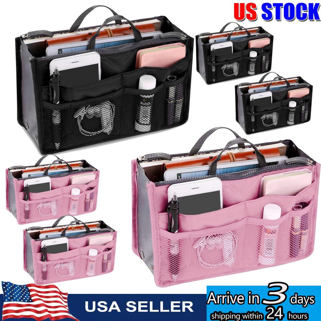 Large Capacity Handbag Organizer Nylon Multiple Pockets Purse Organizer Men Women Outdoor Travel Insert Compartment Tote Bag