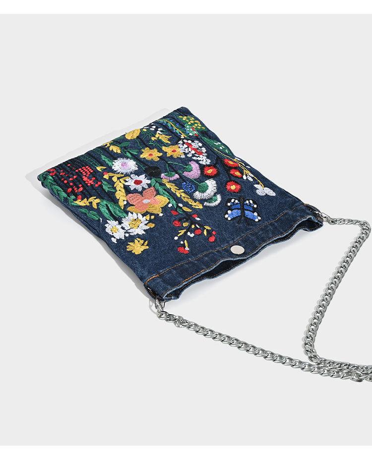 

JIAERDI Embroidered Floral Blue Denim Messenger Bag Women Retro Harajuku Aesthetic Square Bag Lady Casual Crossbody Bags Wallet 26x30x5cm синий
